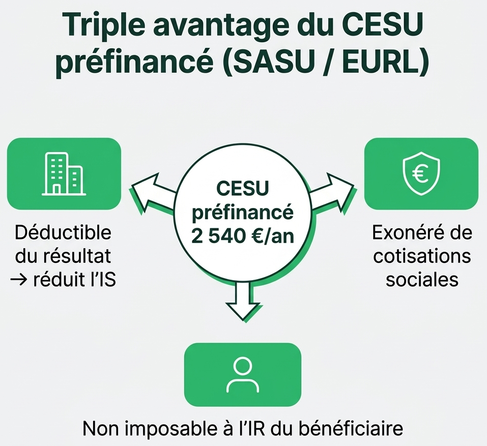 Triple avantage du CESU préfinancé : déductible IS, exonéré de cotisations, non imposable IR